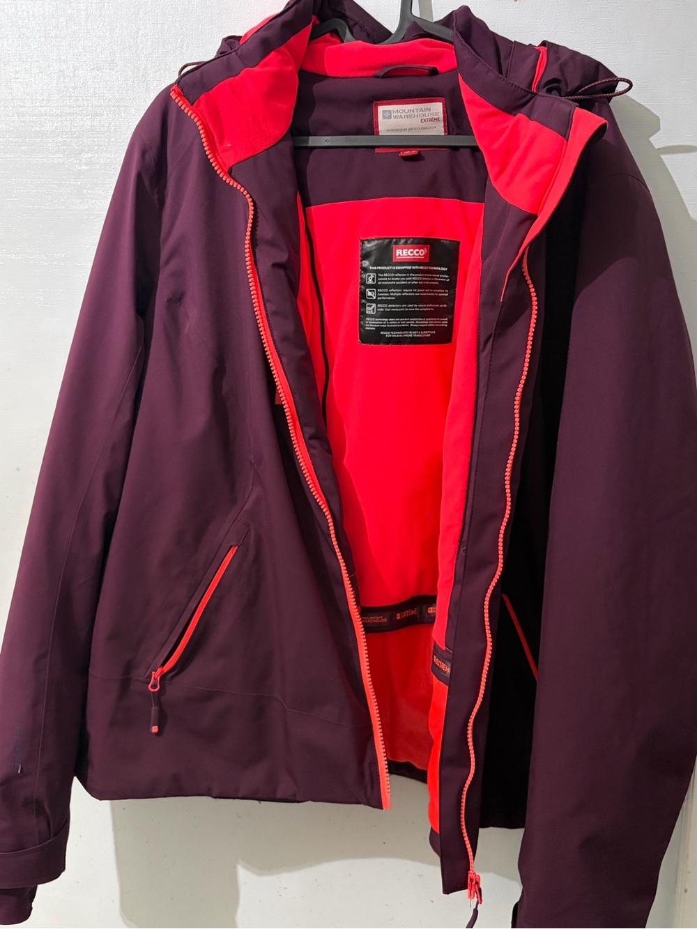 REI Women's Ski Jacket in Deep Plum with Bright Coral Lining